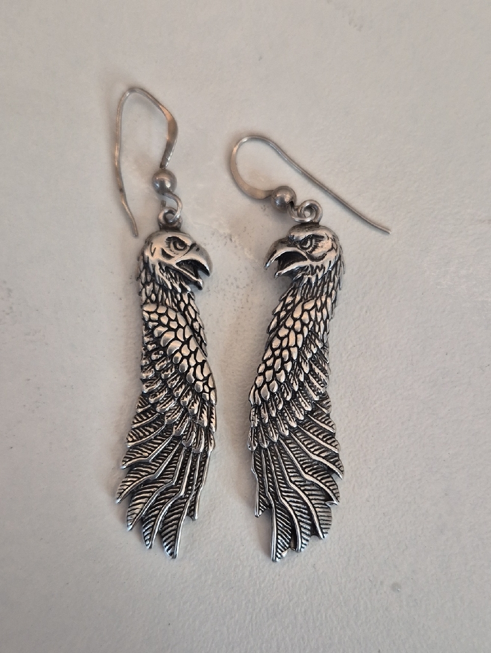 Sterling Silver Schube Dakota Eagles Head And Wing French Wire 2 Inch Dangle